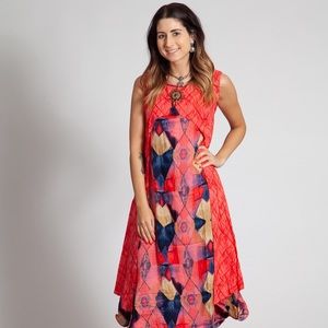 Indian style kurti tunic top orange and green